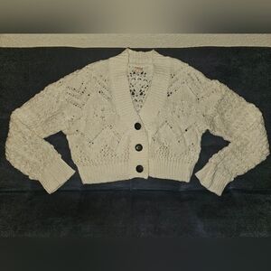 Chunky Open-Knit Cream Button-Front Women's Sweater